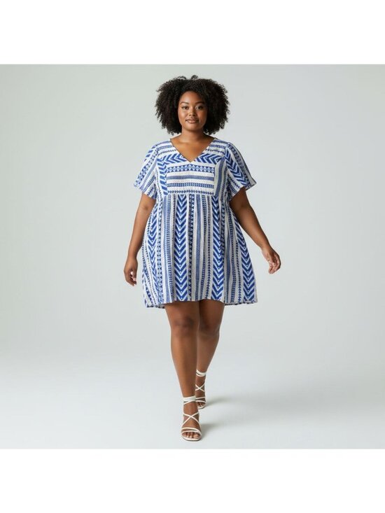 Old Navy Dresses & Skirts - Old Navy V-Neck Blue & White Swing Dress Plus Size XXL Cotton Blend